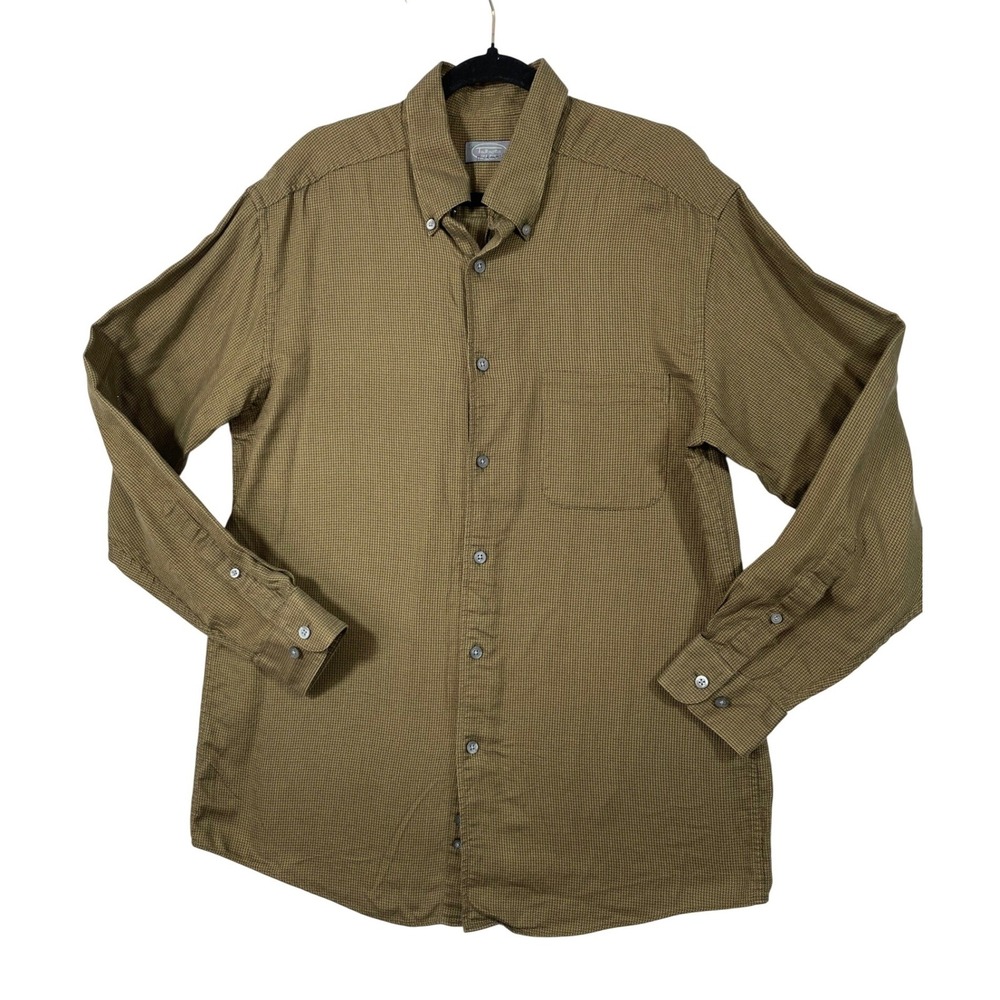 Talbots Mens Long Sleeve Button Down Shirt‎ Brown Plaid 100% Cotton Size L